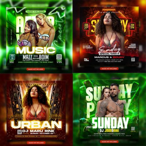 Premium Bundle Night dj party club flyer social media and Instagram post template cover image.