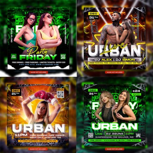 Premium Bundle Night dj party club flyer social media and Instagram post template cover image.