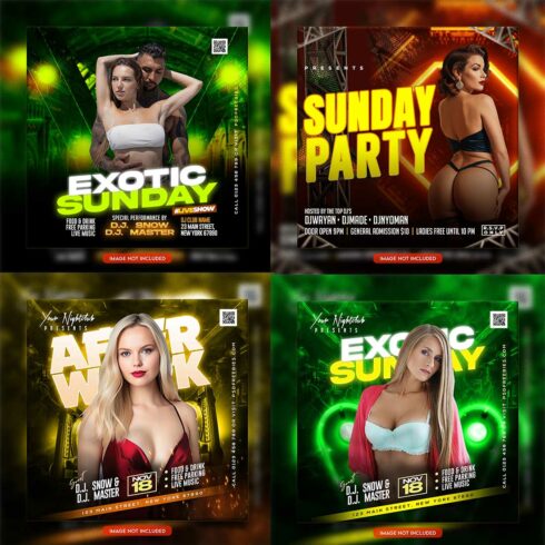 Premium Bundle Night dj party club flyer social media and Instagram post template cover image.