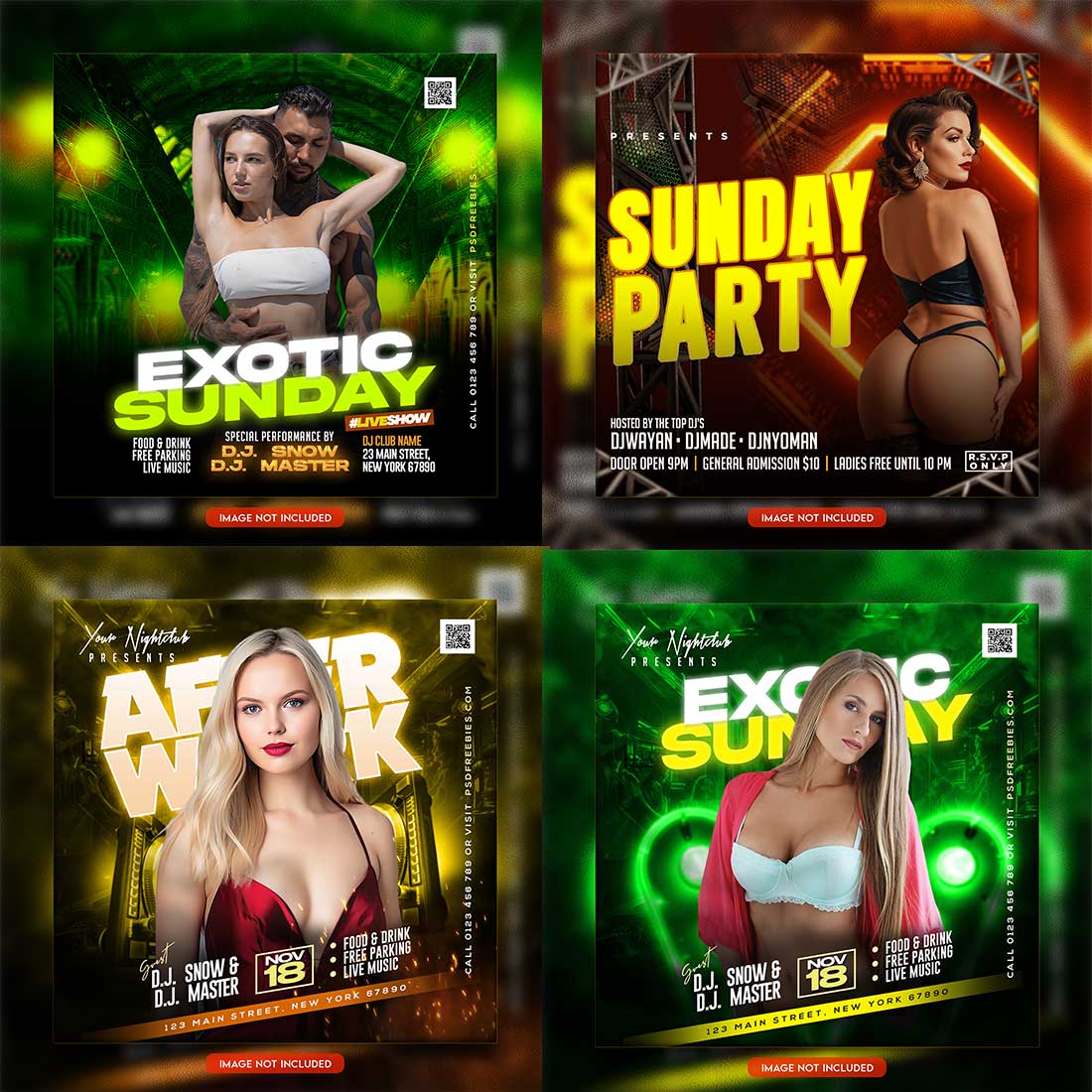 Premium Bundle Night dj party club flyer social media and Instagram post template cover image.