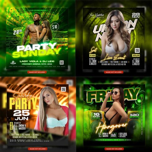 Premium Bundle Night dj party club flyer social media and Instagram post template cover image.