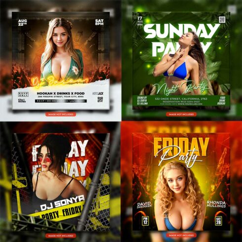 Premium Bundle Night dj party club flyer social media and Instagram post template cover image.