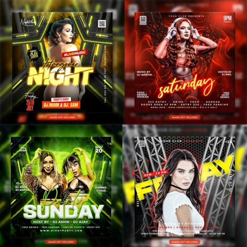 Premium Bundle Night dj party club flyer social media and Instagram post template cover image.