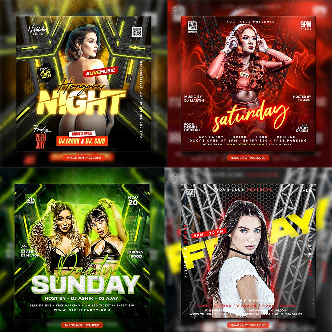 Premium Bundle Night dj party club flyer social media and Instagram post template cover image.