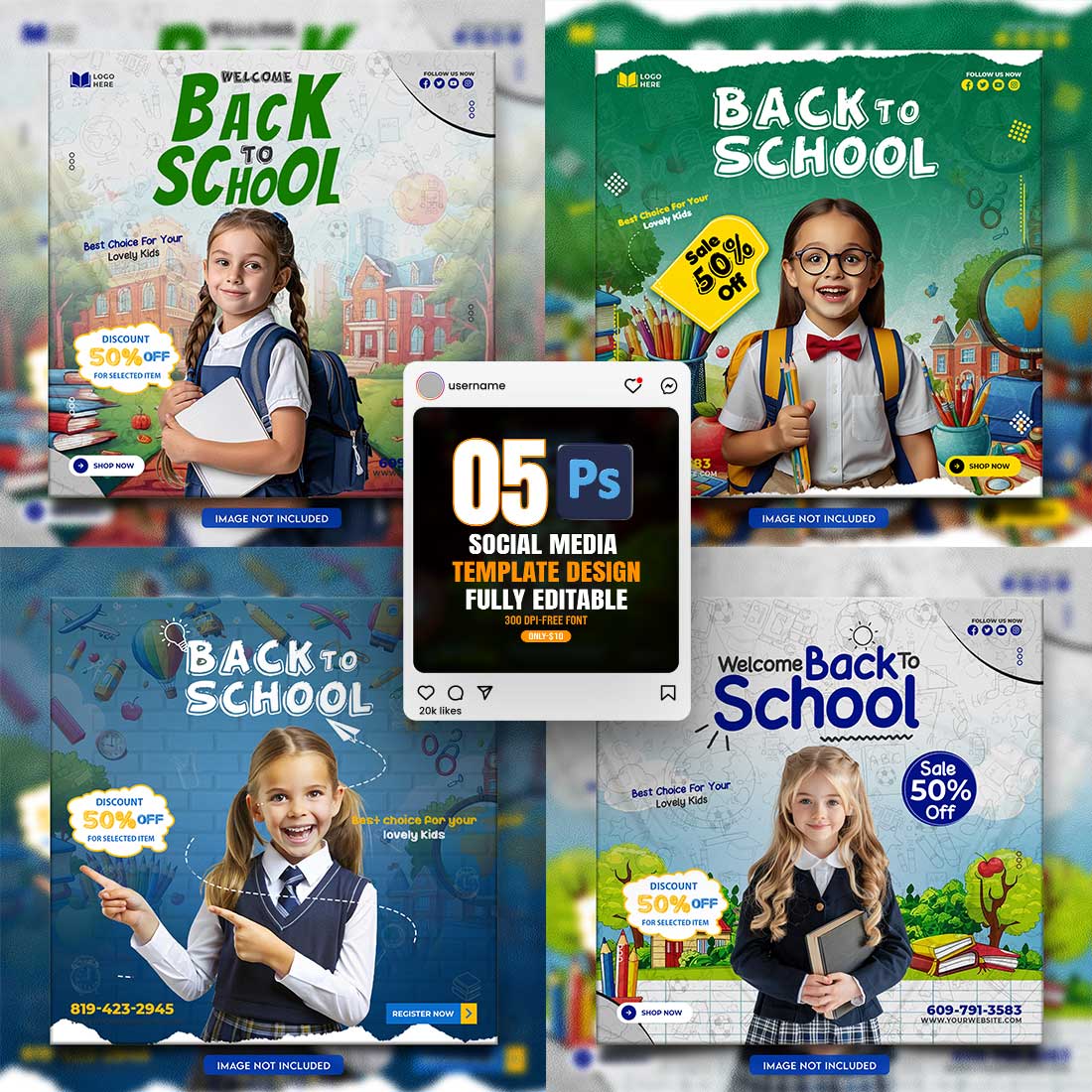 10 social media banner or post template bundles fully editable cover image.