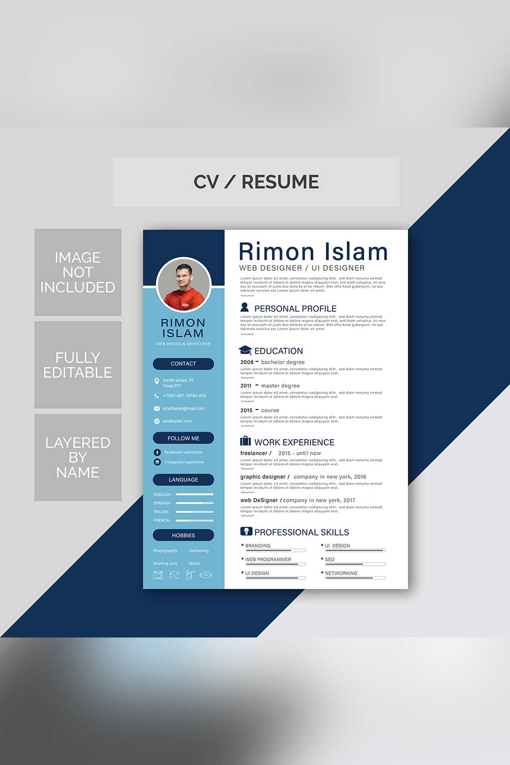 Professional Resume Templates pinterest preview image.