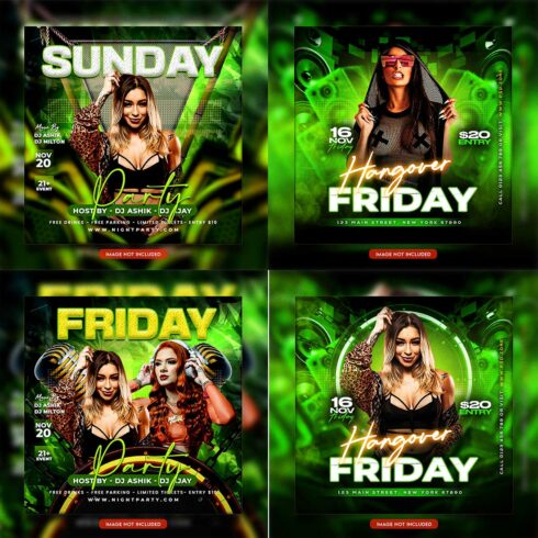 Premium Bundle Night dj party club flyer social media and Instagram post template cover image.