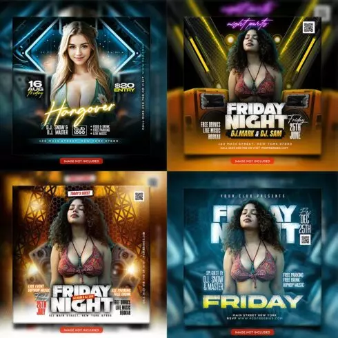 Premium Bundle Night dj party club flyer social media and Instagram post template cover image.
