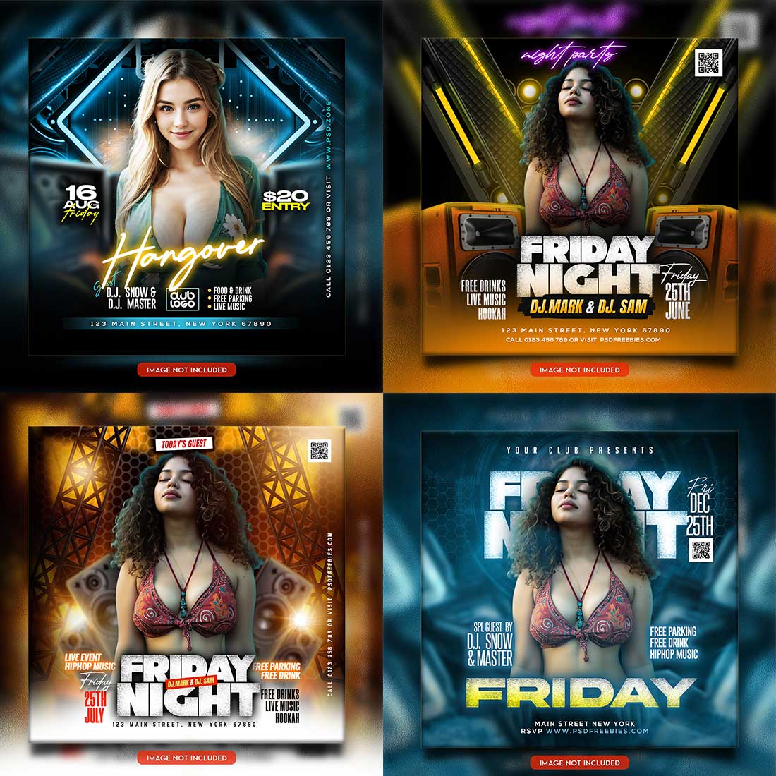 Premium Bundle Night dj party club flyer social media and Instagram post template cover image.