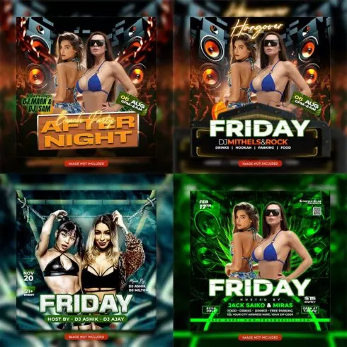 Premium Bundle Night dj party club flyer social media and Instagram post template cover image.