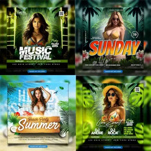 Premium Bundle Night dj party club flyer social media and Instagram post template cover image.
