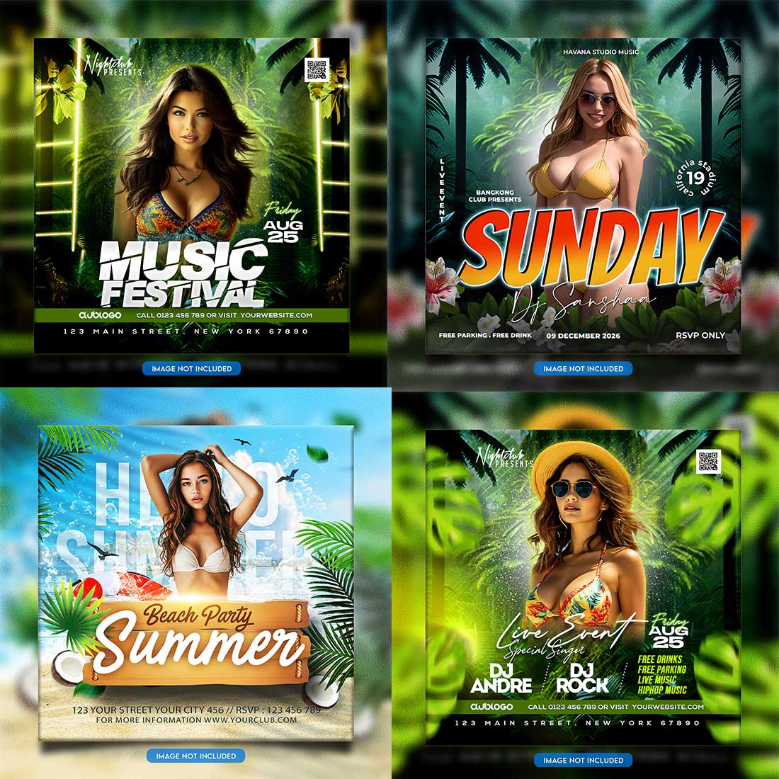 Premium Bundle Night dj party club flyer social media and Instagram post template cover image.