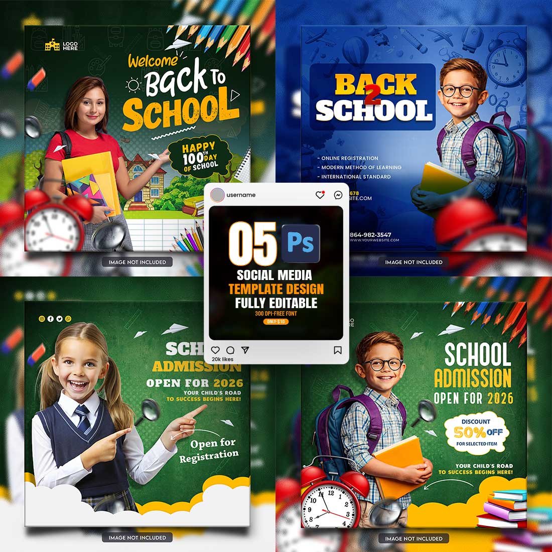 10 social media banner or post template bundles fully editable cover image.
