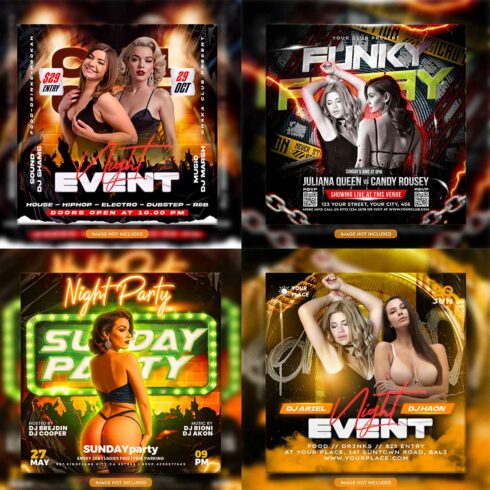 Premium Bundle Night dj party club flyer social media and Instagram post template cover image.