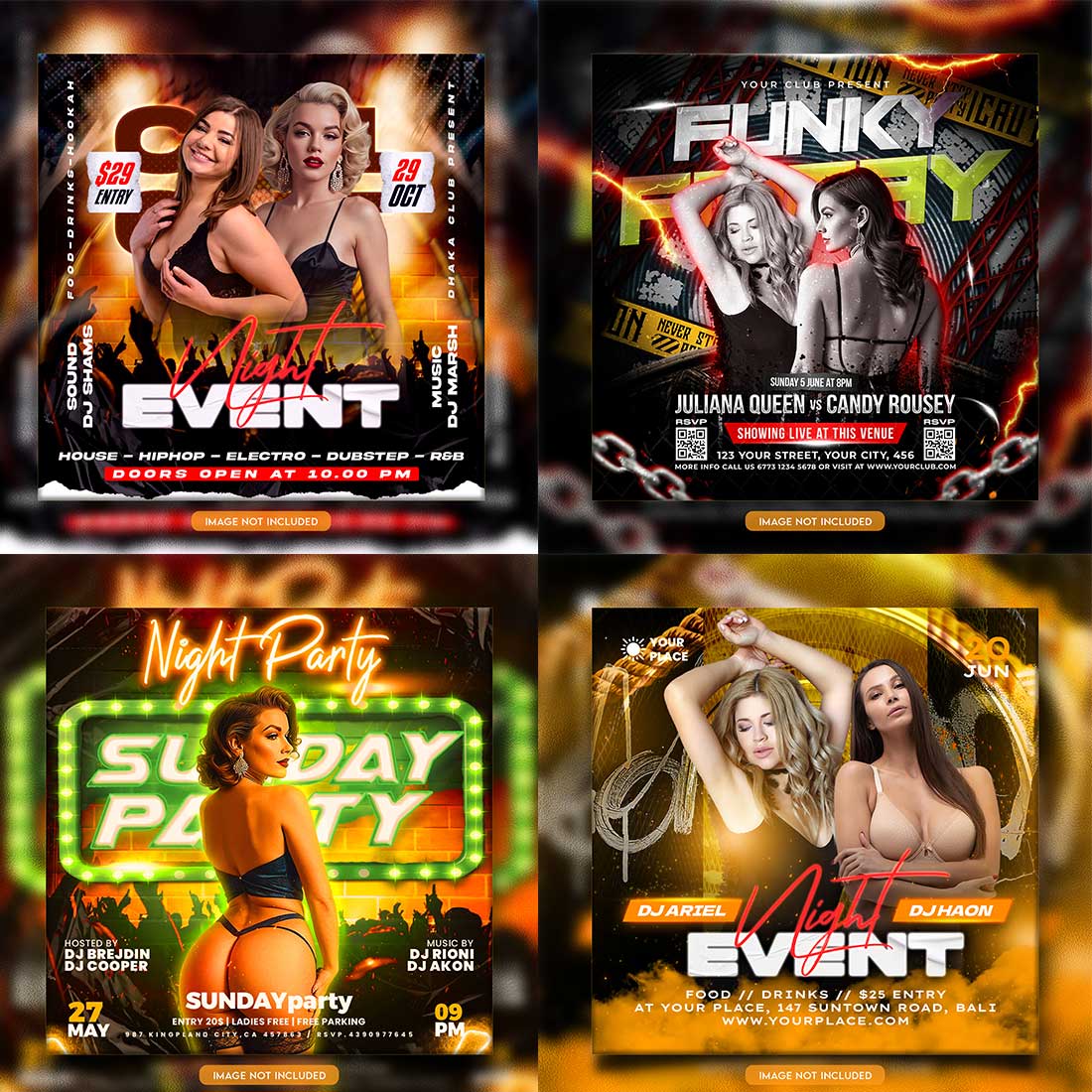 Premium Bundle Night dj party club flyer social media and Instagram post template cover image.