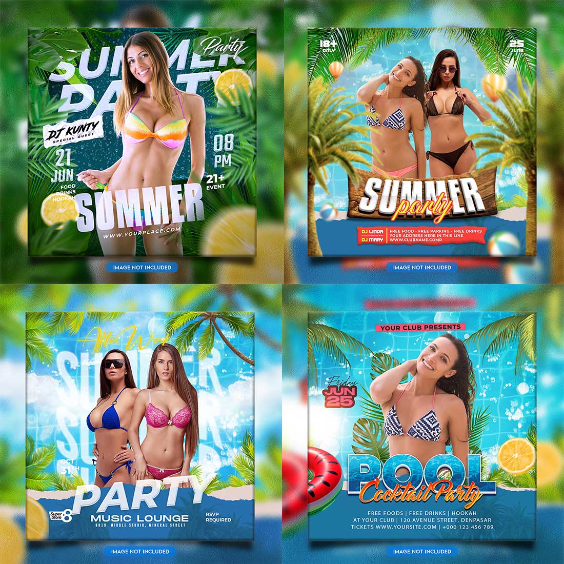 Premium Bundle Night dj party club flyer social media and Instagram post template cover image.