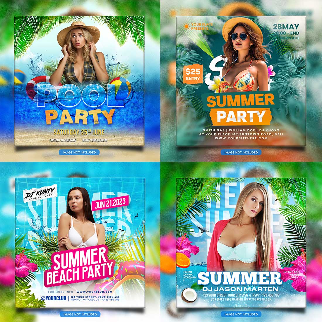 Premium Bundle Night dj party club flyer social media and Instagram post template cover image.