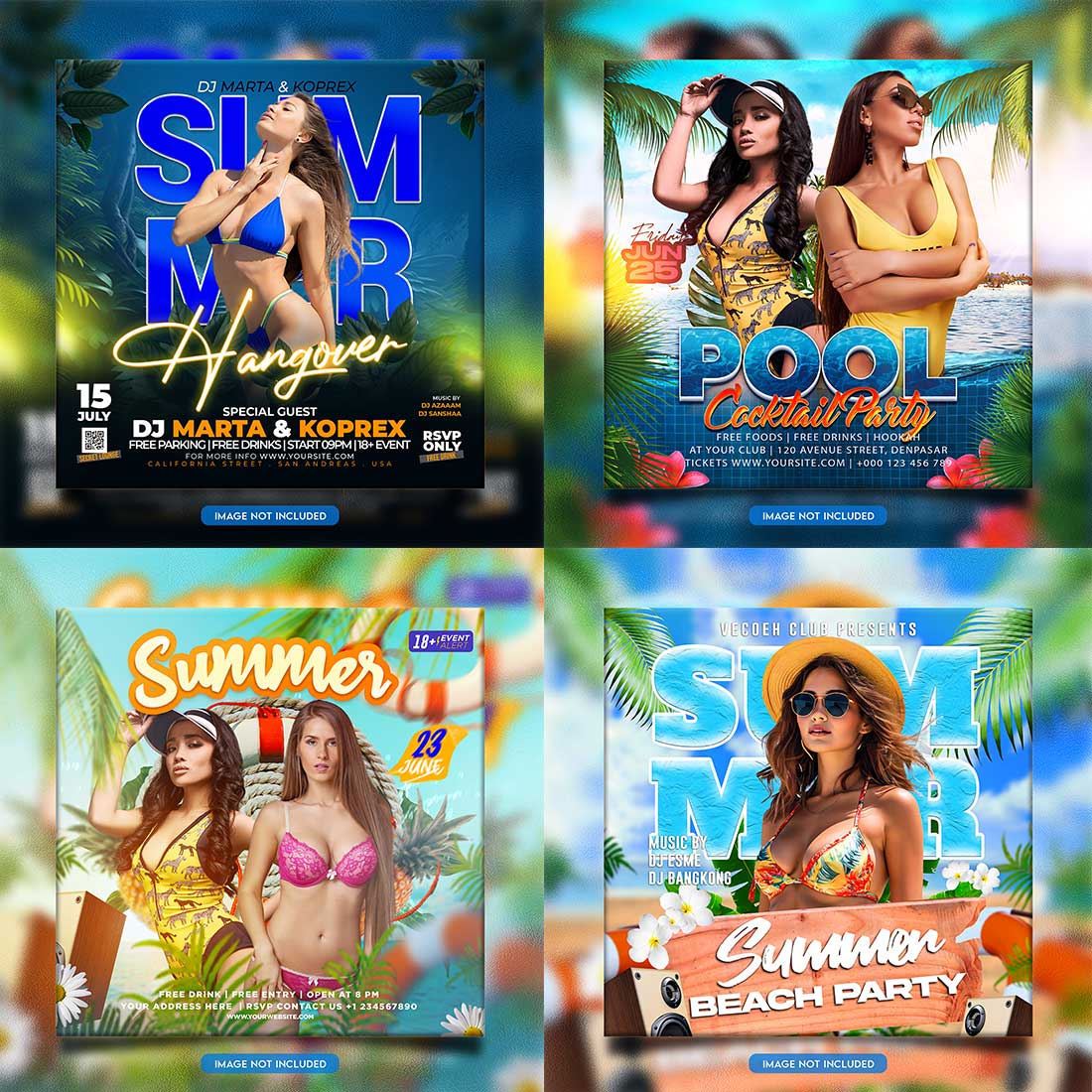 Premium Bundle Night dj party club flyer social media and Instagram post template cover image.