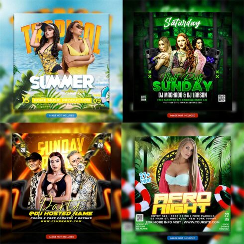Premium Bundle Night dj party club flyer social media and Instagram post template cover image.