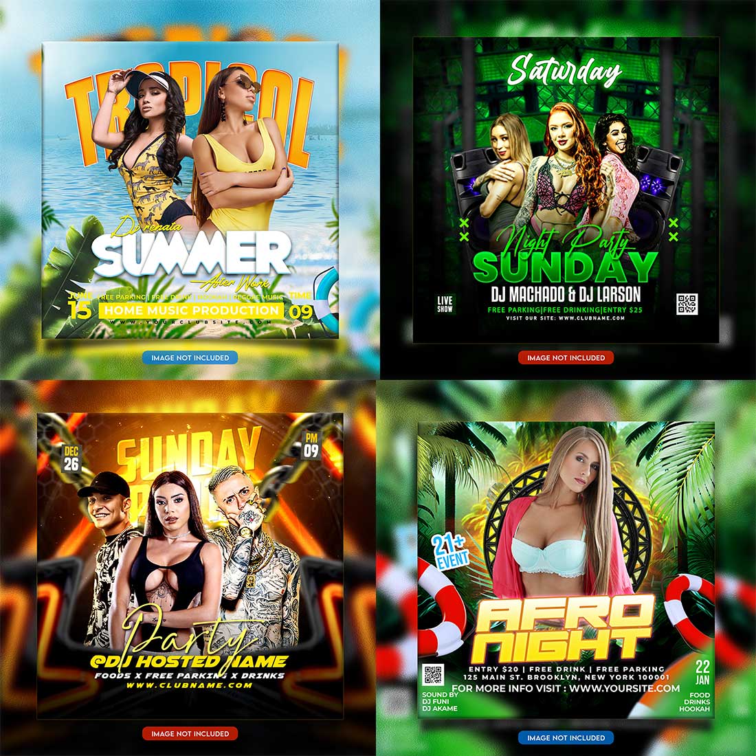 Premium Bundle Night dj party club flyer social media and Instagram post template cover image.