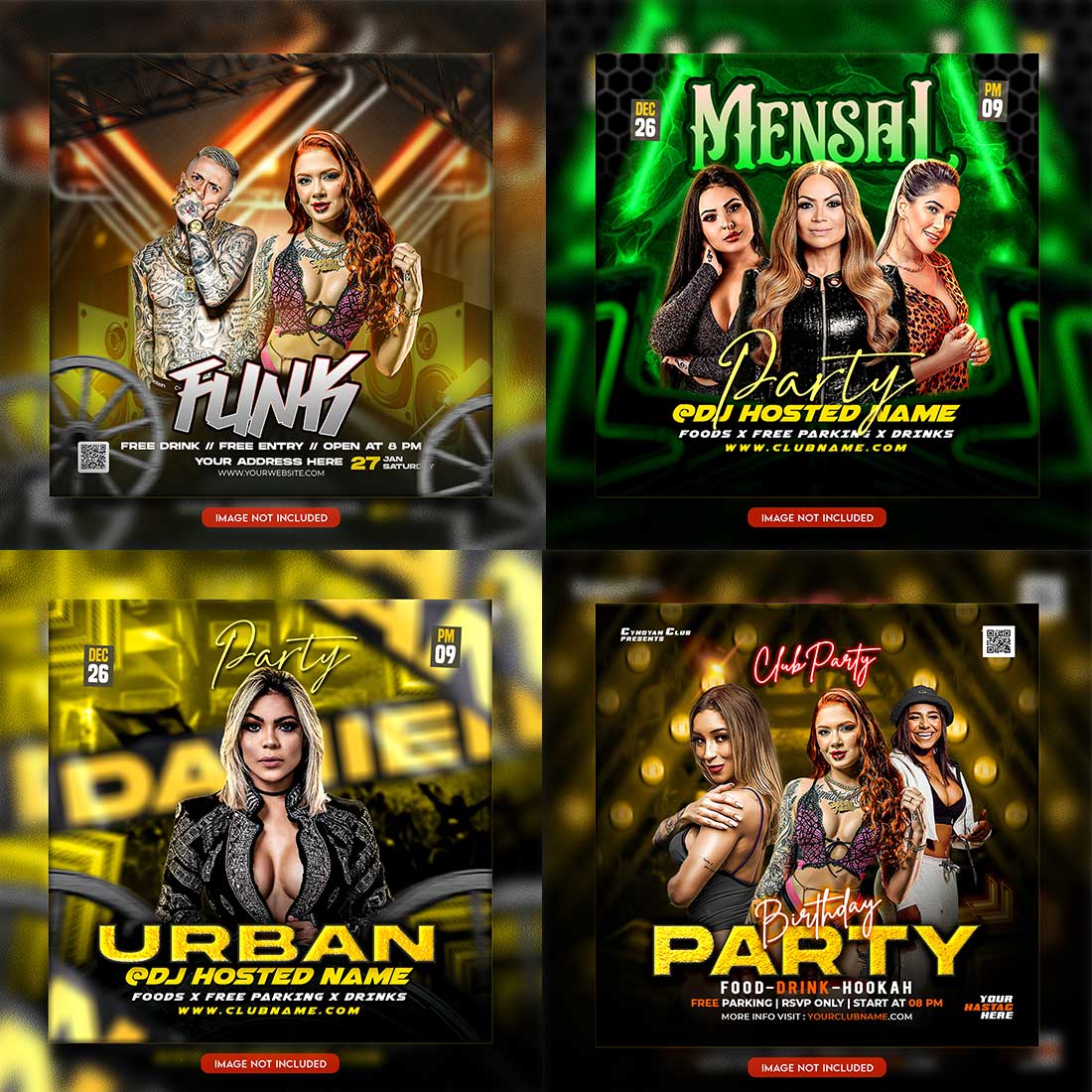 Premium Bundle Night dj party club flyer social media and Instagram post template cover image.