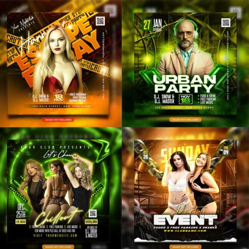 Premium Bundle Night dj party club flyer social media and Instagram post template cover image.