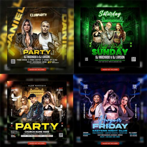Premium Bundle Night dj party club flyer social media and Instagram post template cover image.
