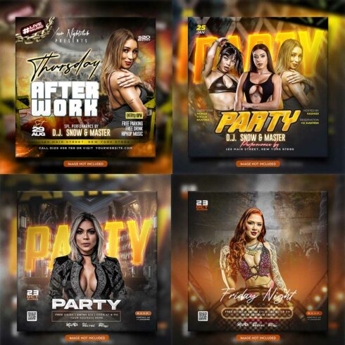 Premium Bundle Night dj party club flyer social media and Instagram post template cover image.