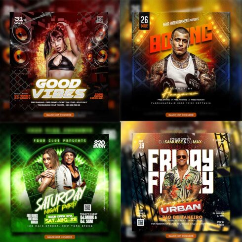 Premium Bundle Night dj party club flyer social media and Instagram post template cover image.