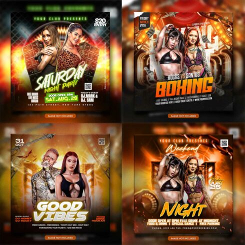 Premium Bundle Night dj party club flyer social media and Instagram post template cover image.