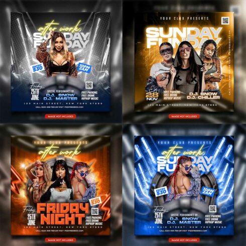 Premium Bundle Night dj party club flyer social media and Instagram post template cover image.