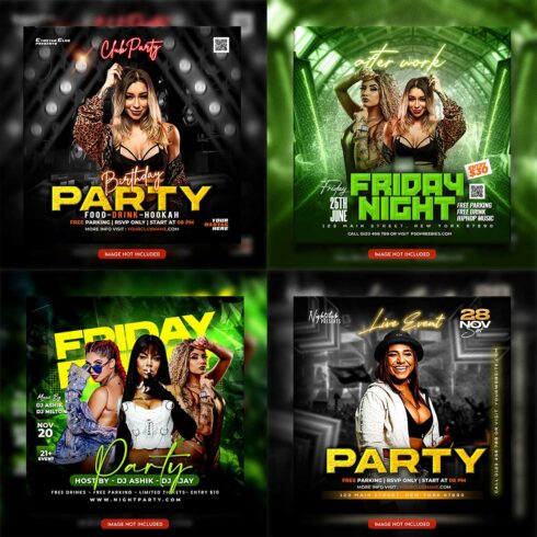 Premium Bundle Night dj party club flyer social media and Instagram post template cover image.