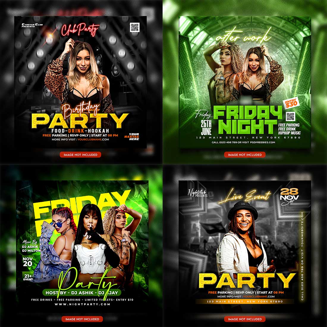 Premium Bundle Night dj party club flyer social media and Instagram post template cover image.
