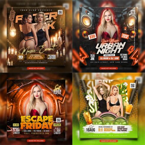 Premium Bundle Night dj party club flyer social media and Instagram post template cover image.