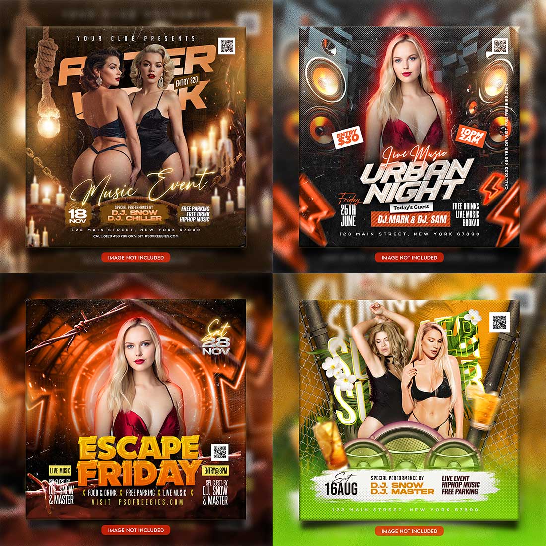 Premium Bundle Night dj party club flyer social media and Instagram post template cover image.
