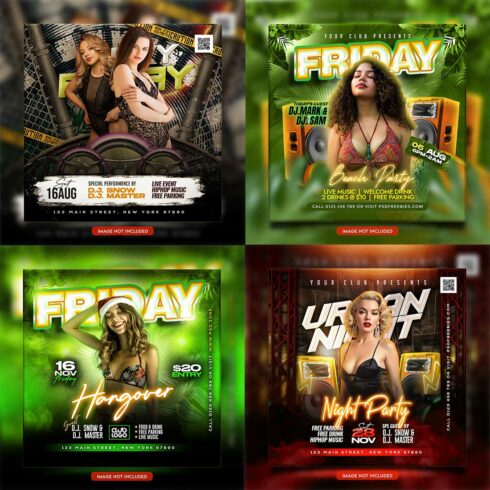 Premium Bundle Night dj party club flyer social media and Instagram post template cover image.