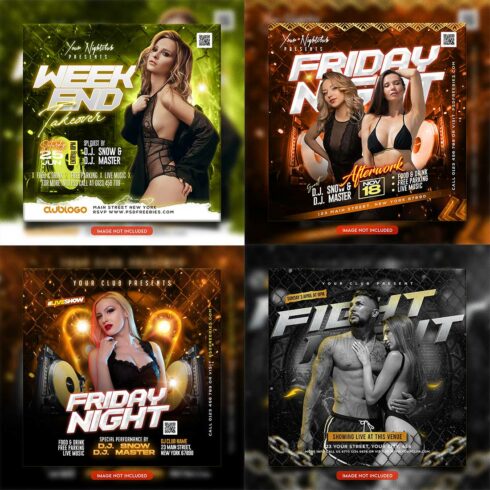 Premium Bundle Night dj party club flyer social media and Instagram post template cover image.