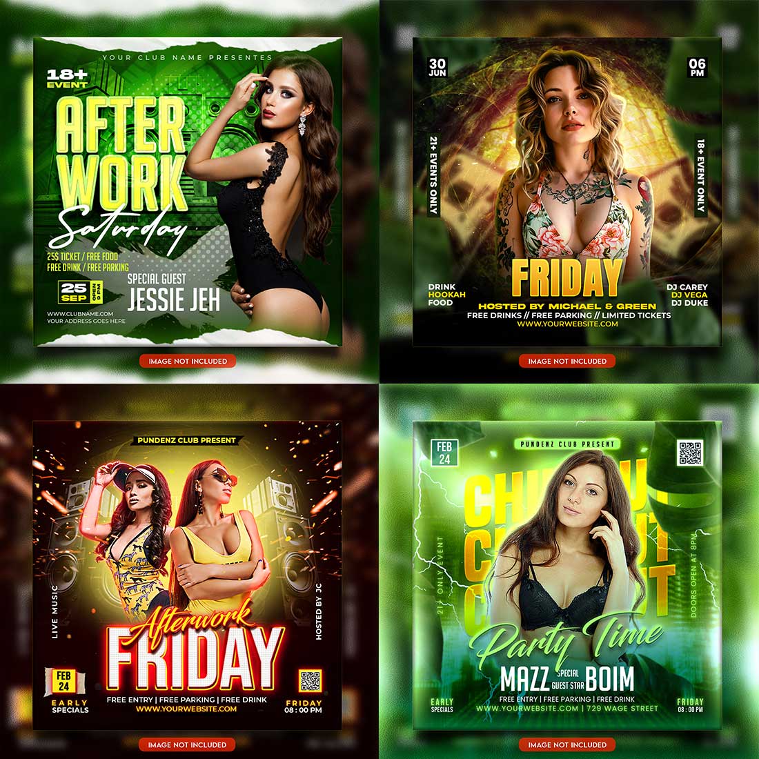Premium Bundle Night dj party club flyer social media and Instagram post template cover image.
