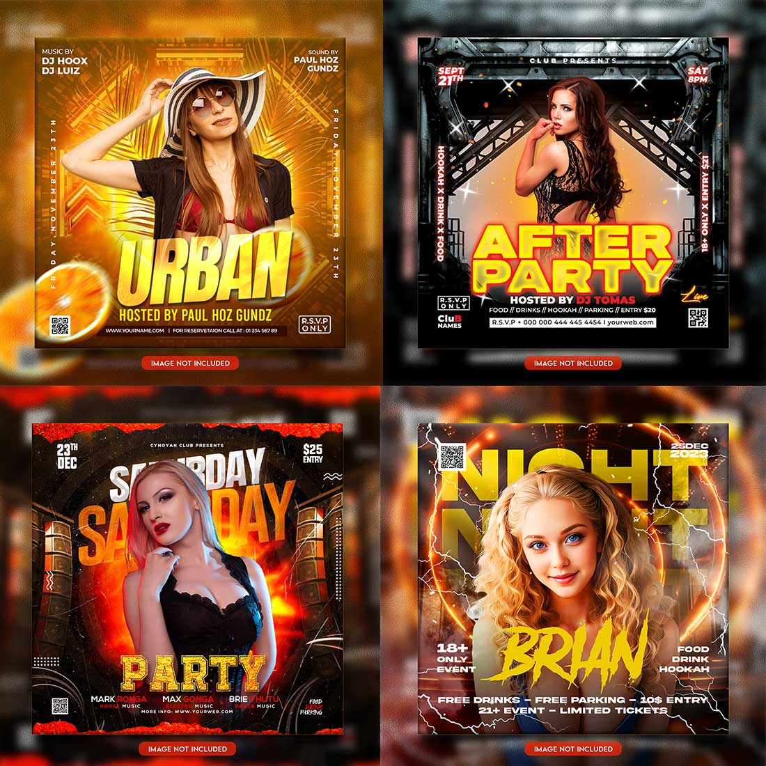 Premium Bundle Night dj party club flyer social media and Instagram post template cover image.