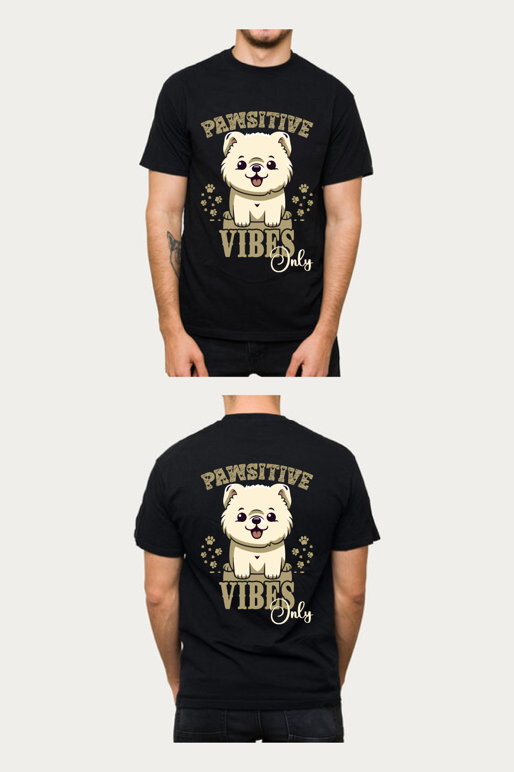 Pawsitive Vibes Only t-shirt pinterest preview image.