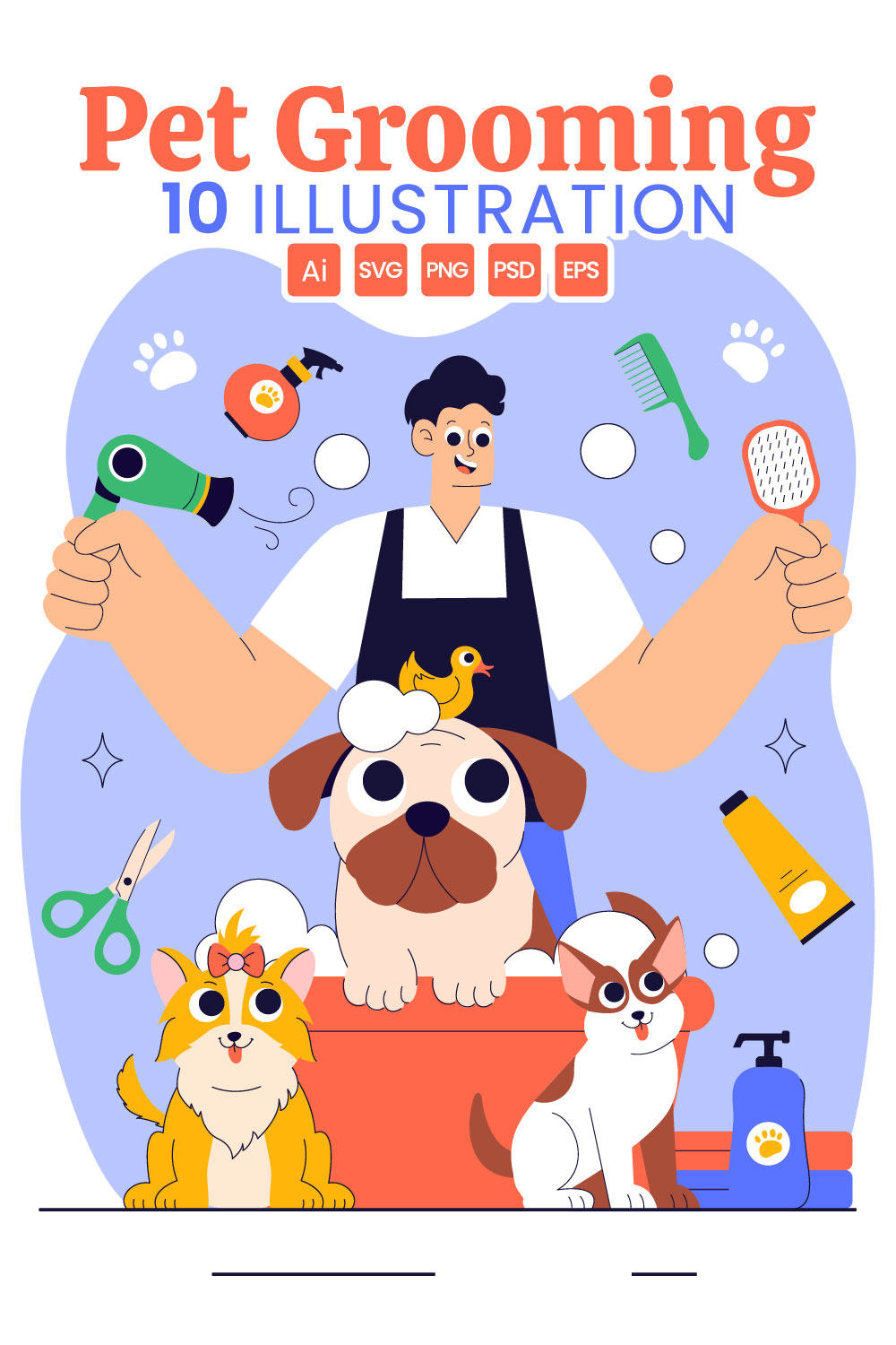 10 Pet Care and Grooming Illustration pinterest preview image.
