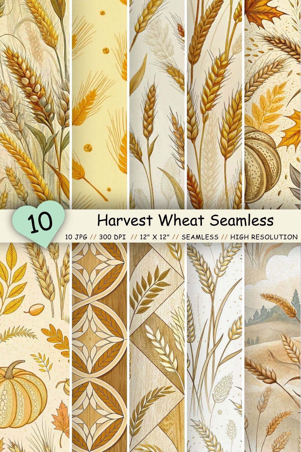 Harvest Wheat Seamless Pattern - Golden Tan & Soft Ivory pinterest preview image.