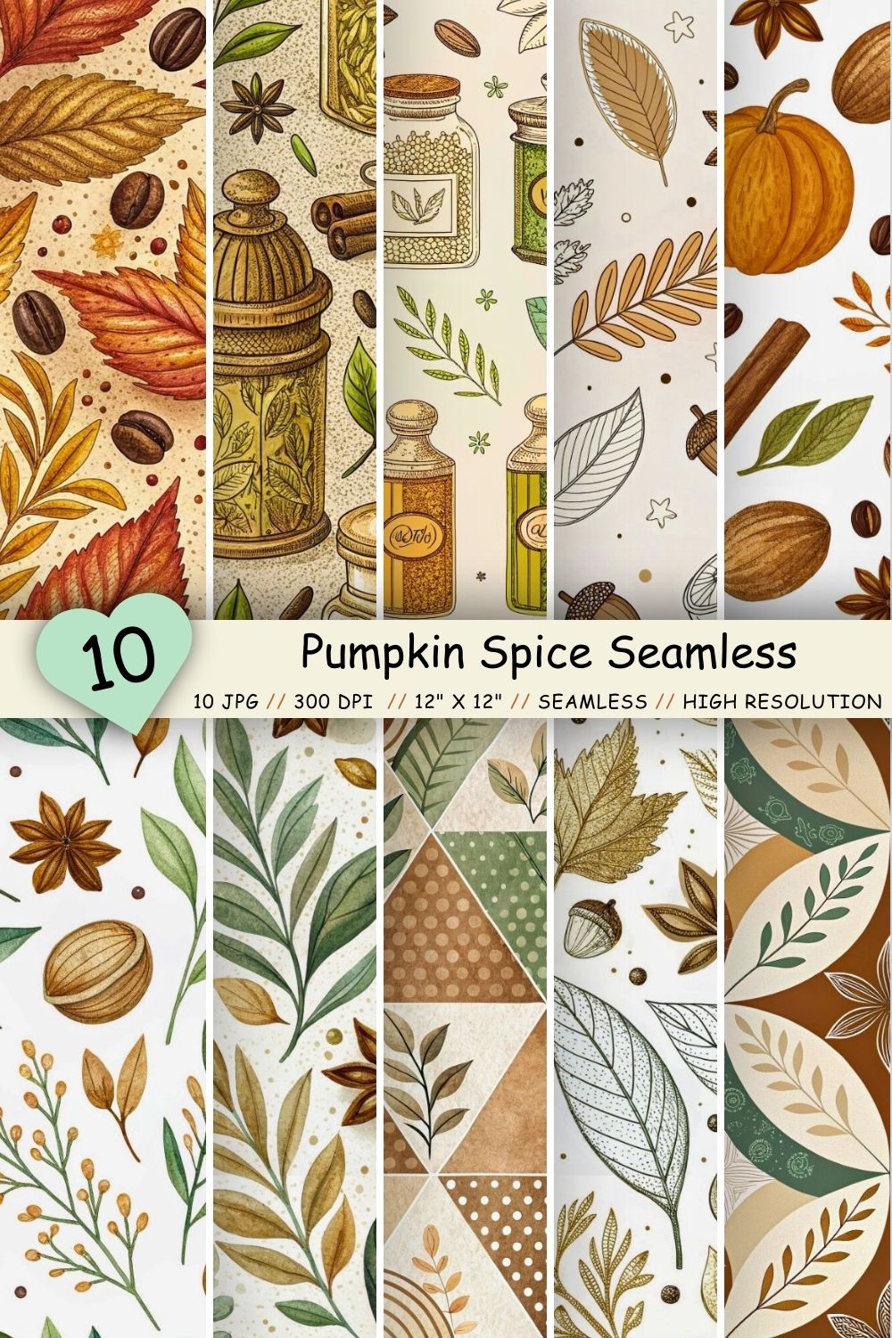Pumpkin Spice Seamless Pattern, Warm Brown & Cream Delight pinterest preview image.