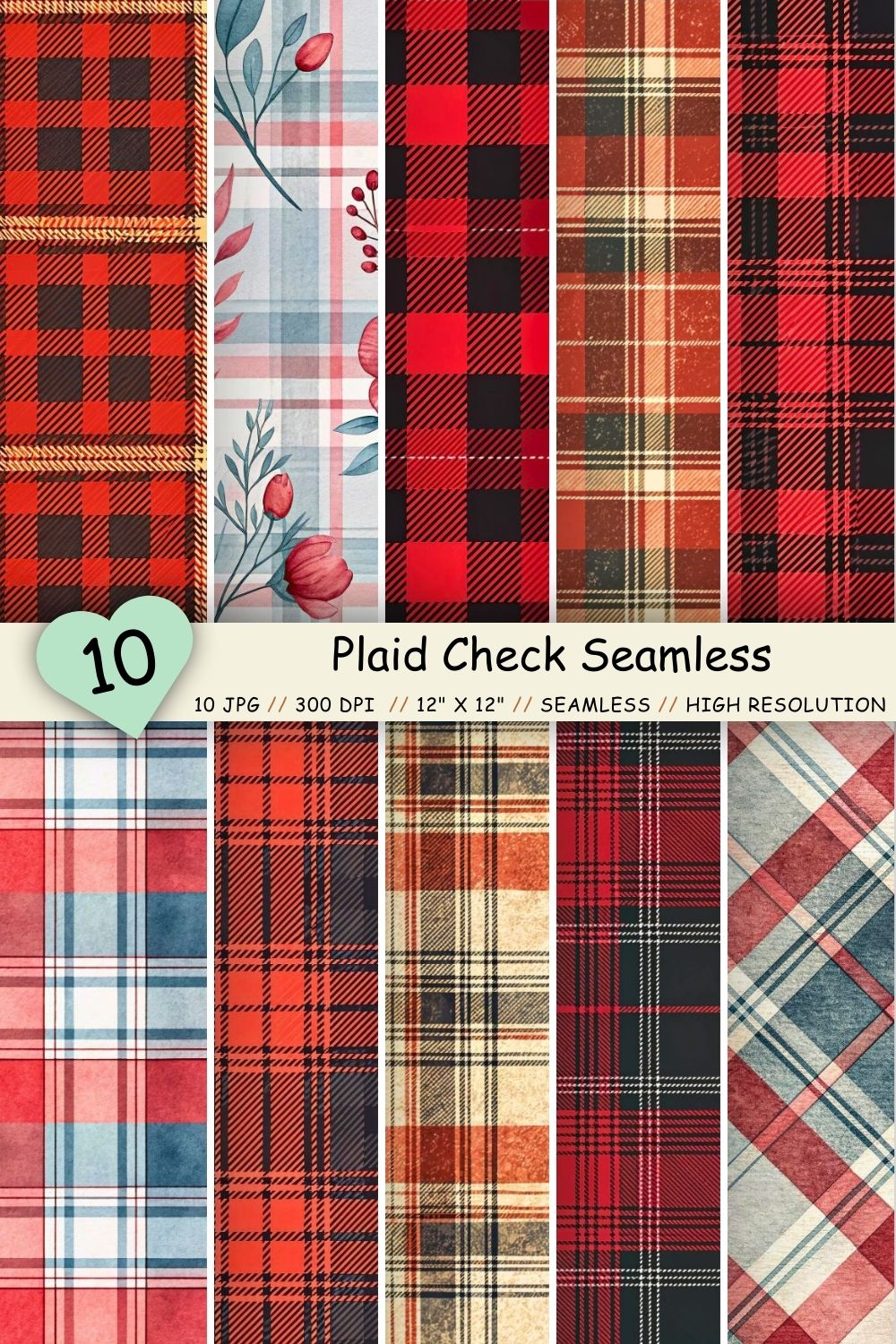 Plaid Check Seamless Pattern - Classic Buffalo Red & Black pinterest preview image.