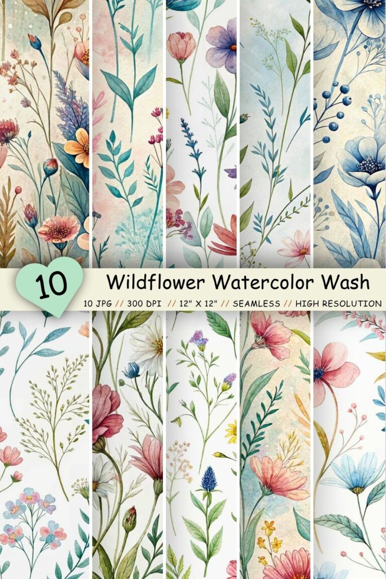 Wildflower Watercolor Wash Patterns, Seamless Digital Paper - MasterBundles
