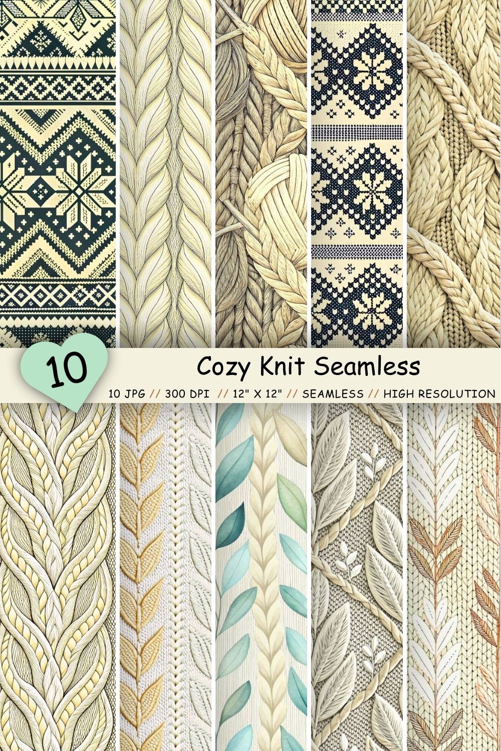 Cozy Knit Seamless Pattern, Cream & Warm Gray Texture pinterest preview image.