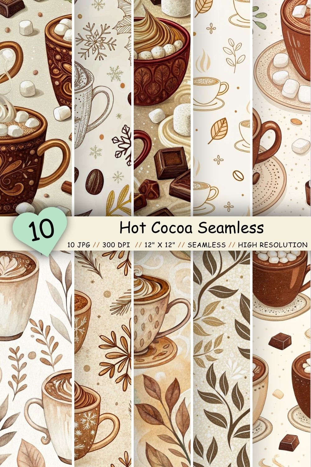Hot Cocoa Seamless Pattern - Chocolate Brown & Creamy White pinterest preview image.