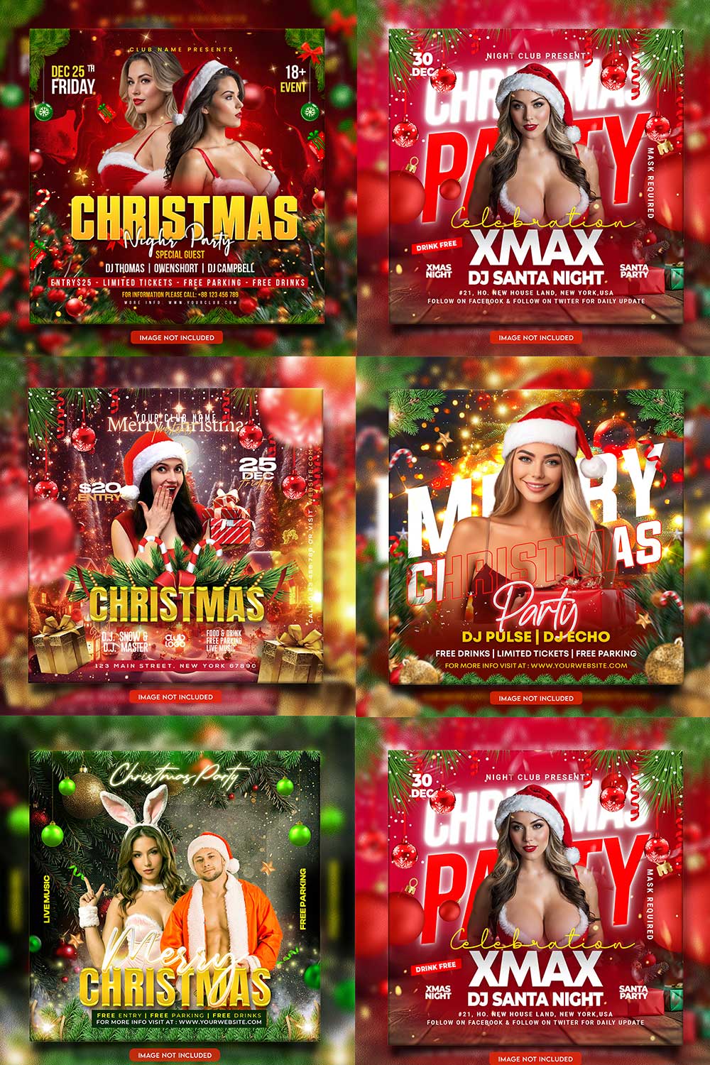 Merry christmas and happy new year night party social media post and Instagram template in Adobe Photoshop pinterest preview image.