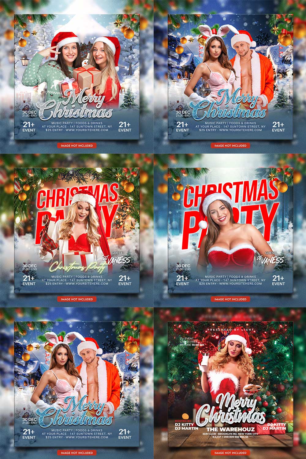 Merry christmas and happy new year night party social media post and Instagram template in Adobe Photoshop pinterest preview image.