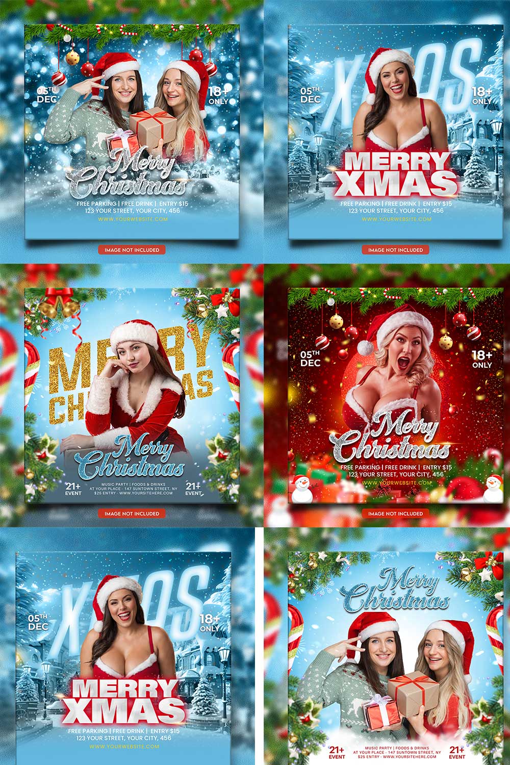Merry christmas and happy new year night party social media post and Instagram template in Adobe Photoshop pinterest preview image.